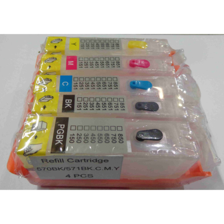PGI570/CLI571: Kit de 5 cartouches vides rechargeables avec PUCEs autoreset