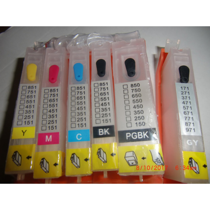 PGI570 CLI571: Kit de 6 cartouches vides rechargeables avec PUCEs Ã  resetter