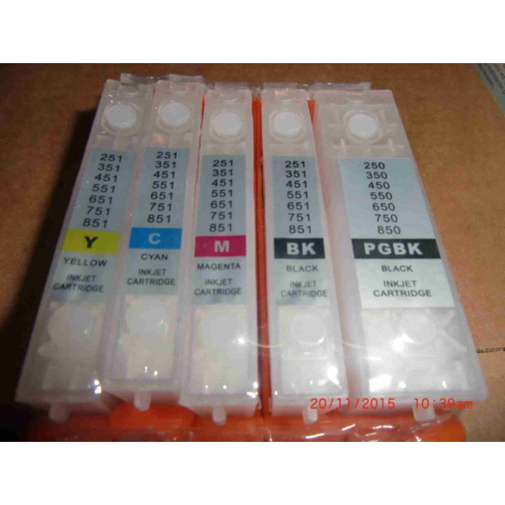 PGI580/CLI581XXL: 5 cartouches rechargeables avec puces permanentes autoreset  pour Canon