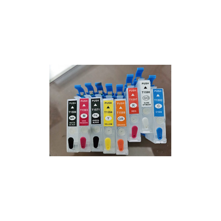 T1590-1599: 8 cartouches d'encre vides rechargeables avec puce auto-reset