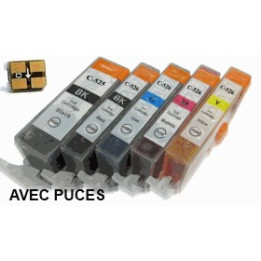 PGI525/CLI526 AVEC puces: 6 Cartouches compatibles pour Canon